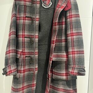 Aritzia TNA red and grey plaid women’s wool coat